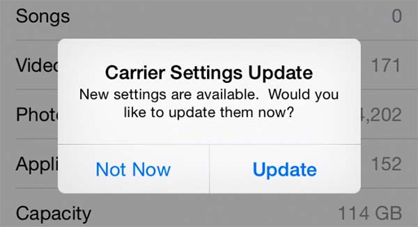 Pop up Carrier Settings Update